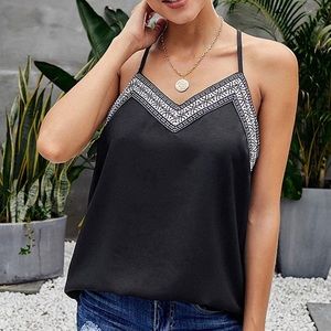 NEW Women’s V neck embroidery tank, loose fit with adjustable straps, size Large